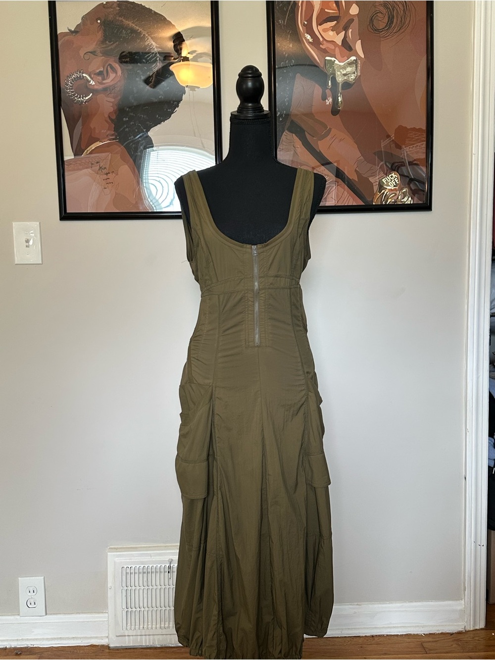 Anthropologie Olive Green Backless Zip-Front Midi Dress - Picture 2 of 4